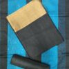 Pure Banarasi Silk charcoal black dress material with matching bottom and teal blue Banarasi silk dupatta by Trends Designer Wear