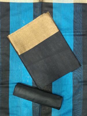 Pure Banarasi Silk charcoal black dress material with matching bottom and teal blue Banarasi silk dupatta by Trends Designer Wear